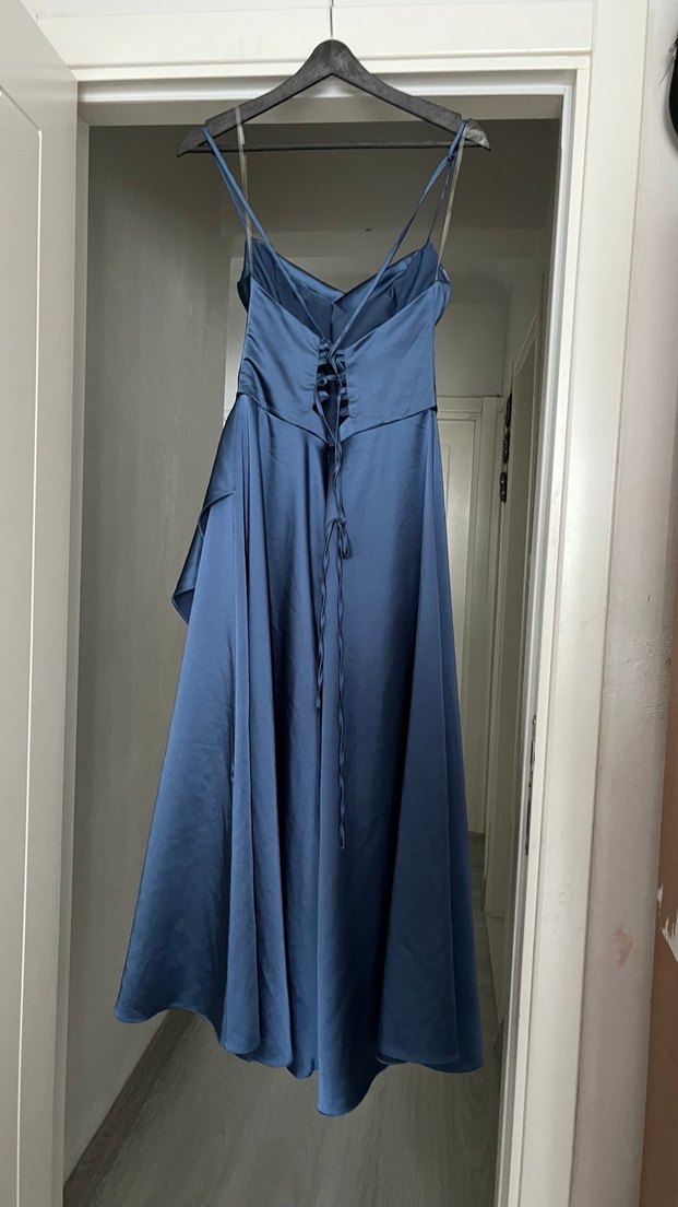 Lacivert Drapeli Uzun Abiye Elbise - Görsel 3