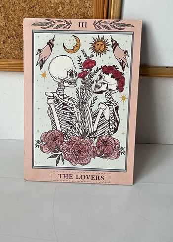The Lovers Skull Mini Ahşap Yapışkan Poster Pembe 16x23cm - Görsel 3