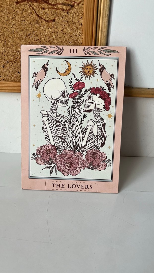 The Lovers Skull Mini Ahşap Yapışkan Poster Pembe 16x23cm - Görsel 3