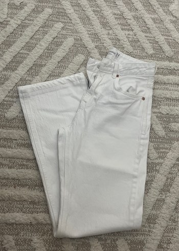 Beyaz Regular Fit Midi Kadın Kot Pantolon