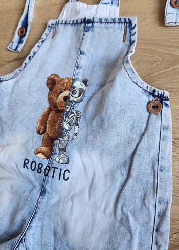HelloBaby Erkek Çocuk Gri Mavi Baskılı Kot Salopet