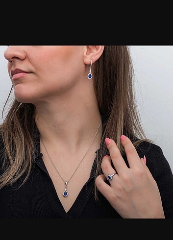 925 Gümüş Mavi damla Zirkon taşlı set