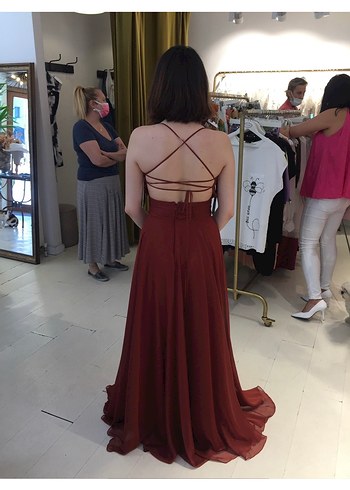 Keremit rengi Uzun Abiye Elbise - Görsel 4