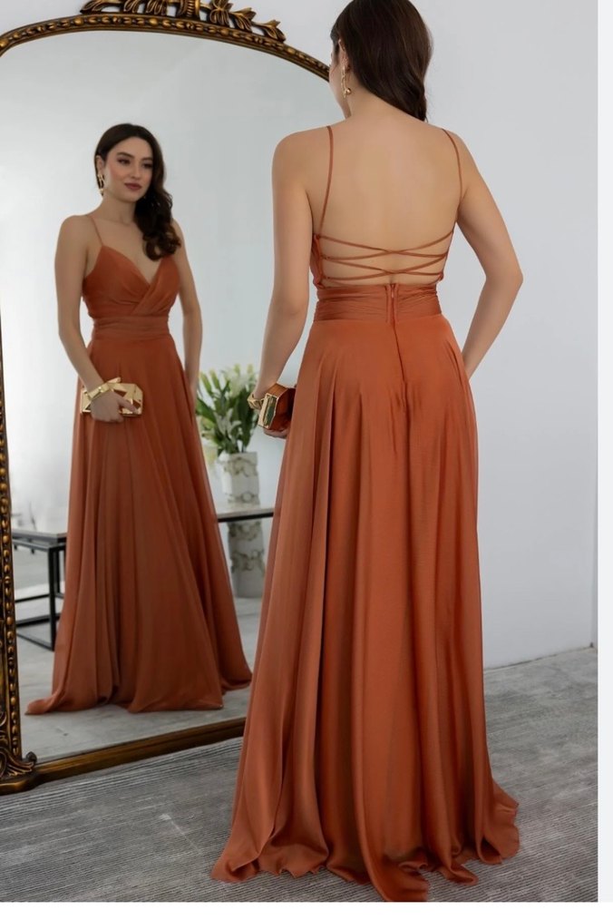 Keremit rengi Uzun Abiye Elbise - Görsel 2