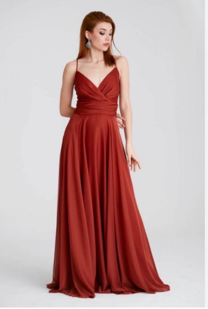 Keremit rengi Uzun Abiye Elbise - Görsel 3