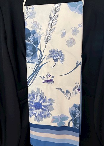 Mavi Çiçek Desenli Bohem Kadın şal - Görsel 2