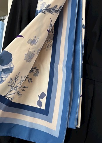 Mavi Çiçek Desenli Bohem Kadın şal - Görsel 4