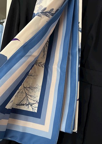 Mavi Çiçek Desenli Bohem Kadın şal - Görsel 3