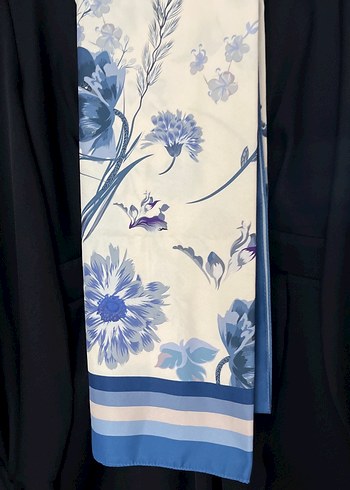 Mavi Çiçek Desenli Bohem Kadın şal - Görsel 5