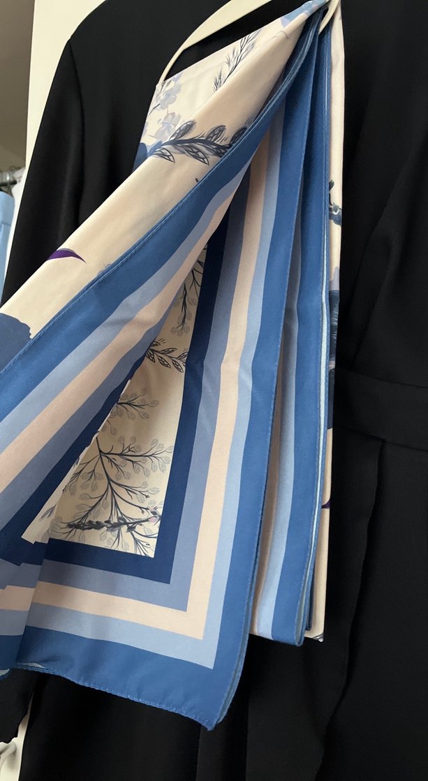 Mavi Çiçek Desenli Bohem Kadın şal - Görsel 3