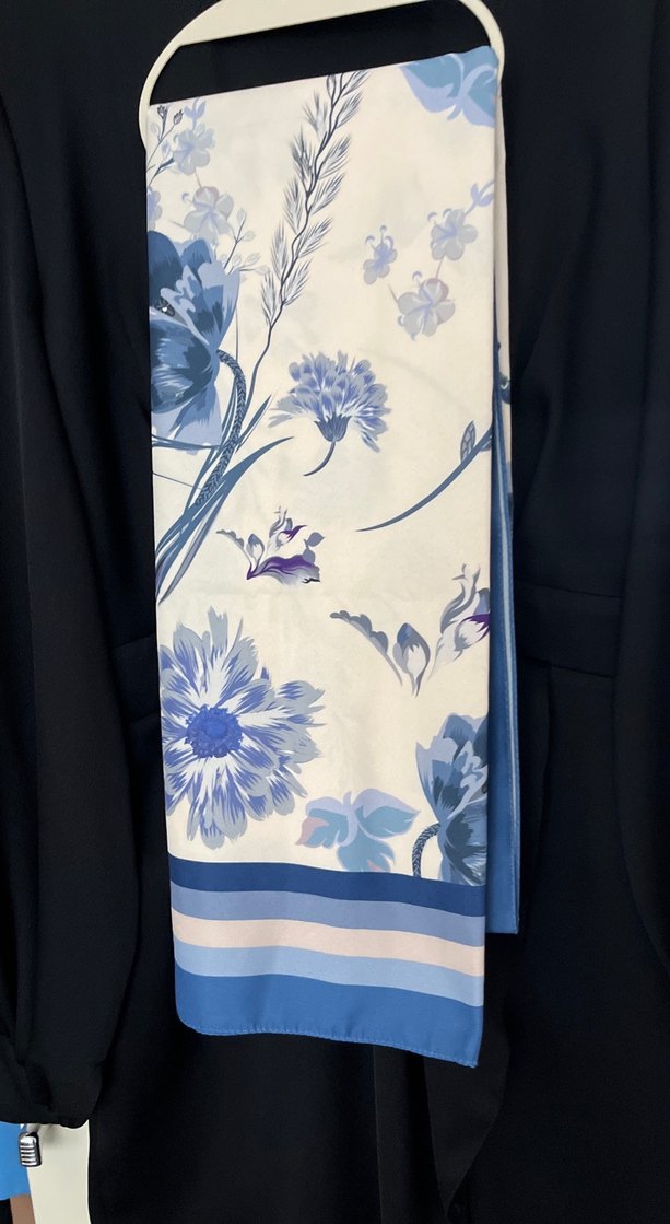 Mavi Çiçek Desenli Bohem Kadın şal - Görsel 5