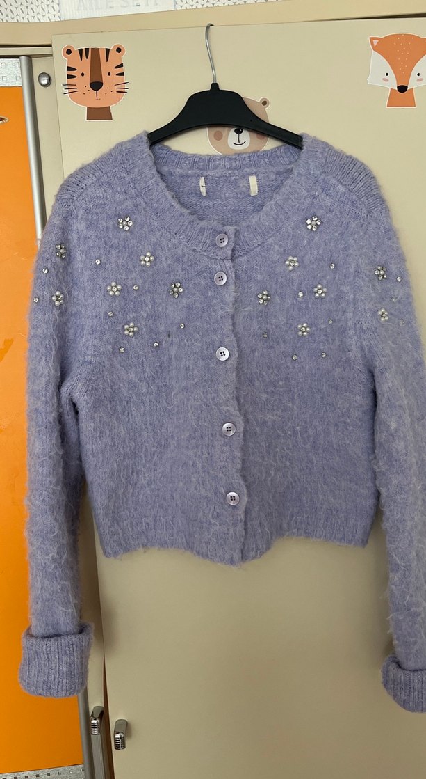 Nakışlı Gri Düğmeli Kadın Hırka - Görsel 3