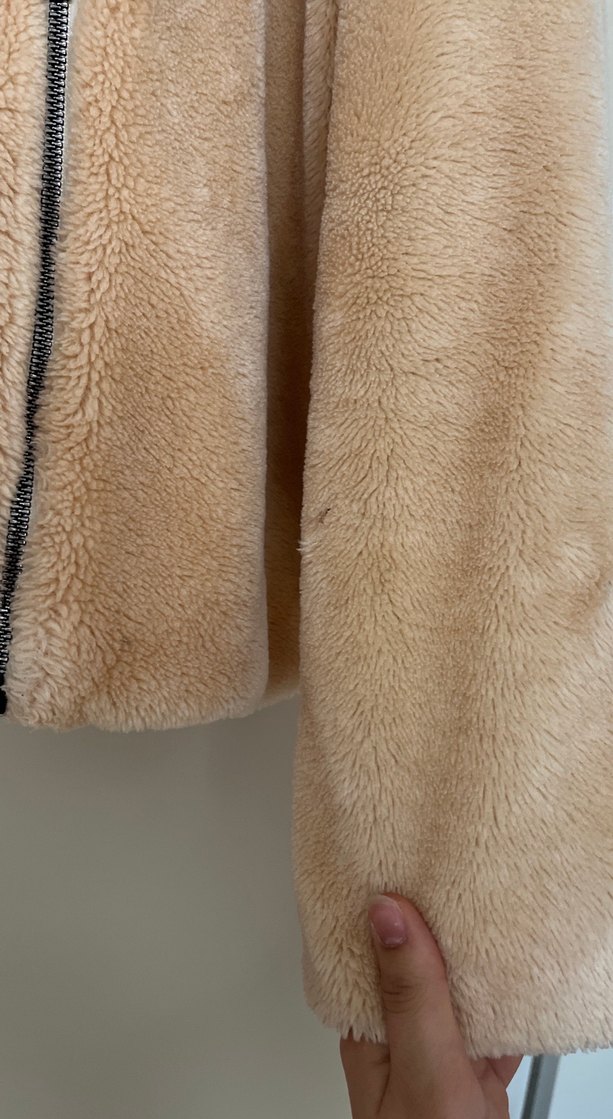 Bej Kadın Peluş Kapüşonlu Ceket - Görsel 4