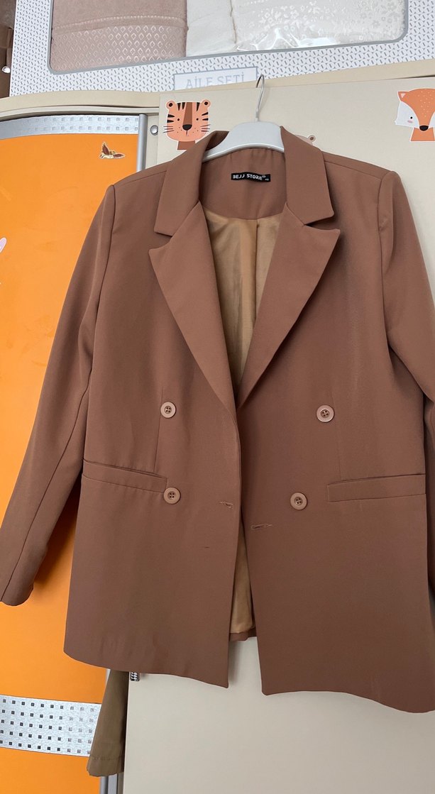 Bej Kadın Düğmeli Blazer Ceket - Görsel 3
