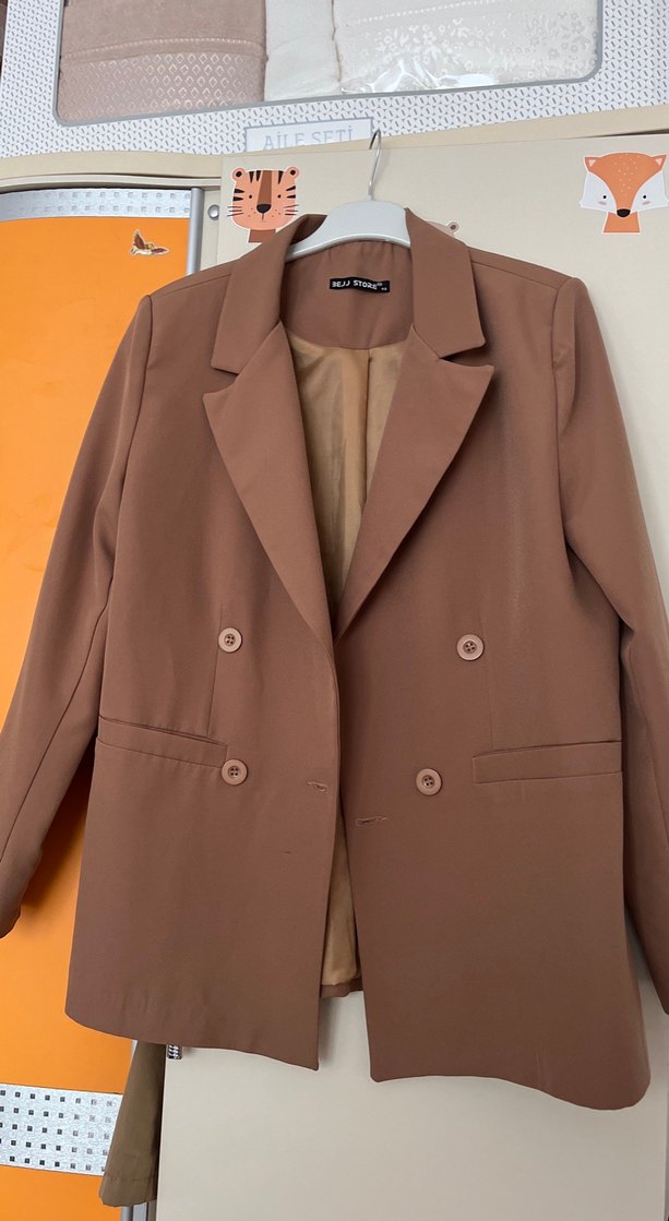 Bej Kadın Düğmeli Blazer Ceket - Görsel 2