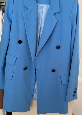 Mavi Düğmeli Kadın Blazer Ceket - Görsel 3