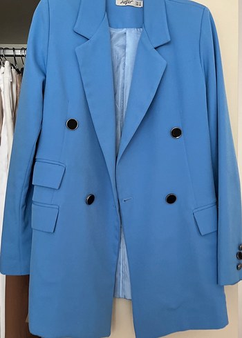 Mavi Düğmeli Kadın Blazer Ceket - Görsel 2