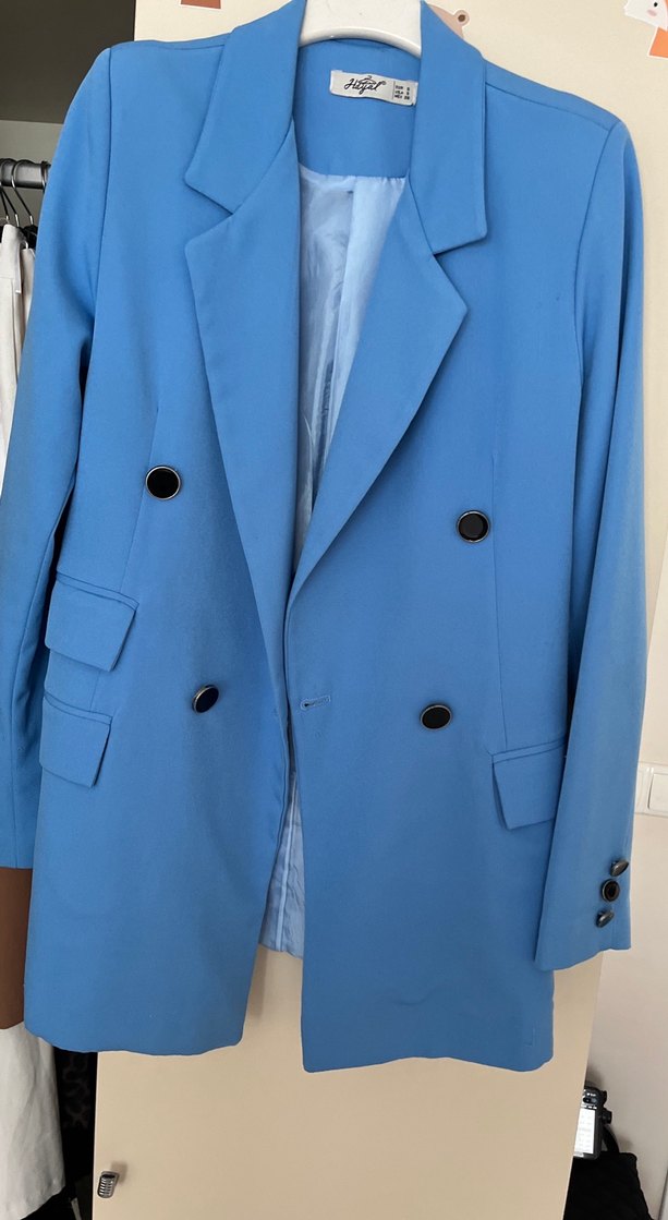 Mavi Düğmeli Kadın Blazer Ceket - Görsel 3