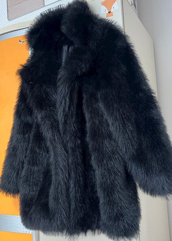 Siyah Kadın Kürk Detaylı Midi Mont - Görsel 2