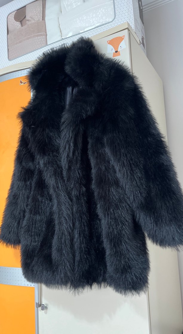 Siyah Kadın Kürk Detaylı Midi Mont - Görsel 2