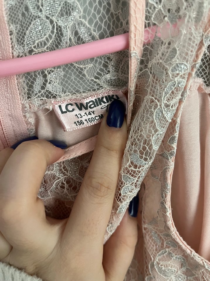 Dantel Detaylı Pembe Kız Elbisesi - Görsel 3