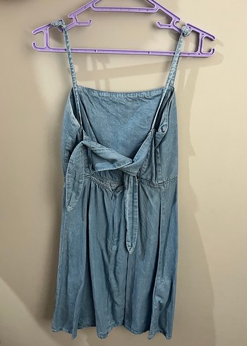 Mavi Denim Midi Askılı Elbise - Görsel 2