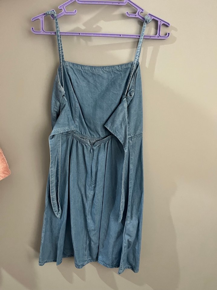 Mavi Denim Midi Askılı Elbise - Görsel 3