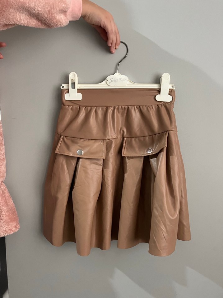 Bej Deri Mini Etek kız çocuk - Görsel 2