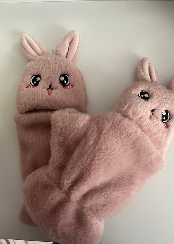 Kız Çocuk Pembe Kürklü Nakışlı Eldiven - Görsel 3