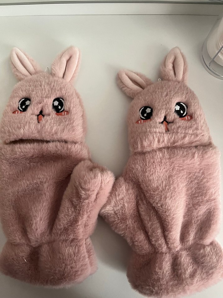 Kız Çocuk Pembe Kürklü Nakışlı Eldiven - Görsel 2