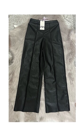 Suni deri wide leg pantolon