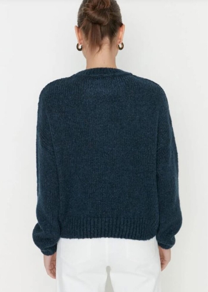 Petrol mavisi örgü kazak - Görsel 4