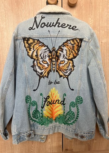 Nakışlı Bohem erkek Kot Ceket - Görsel 2