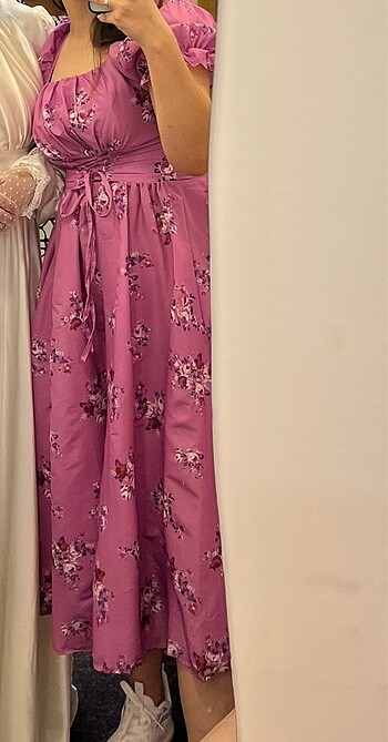 xl Beden Fuşya poplin elbise