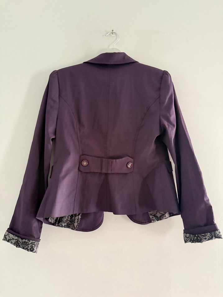 Düğmeli Mor Midi Blazer Kadın - Görsel 3