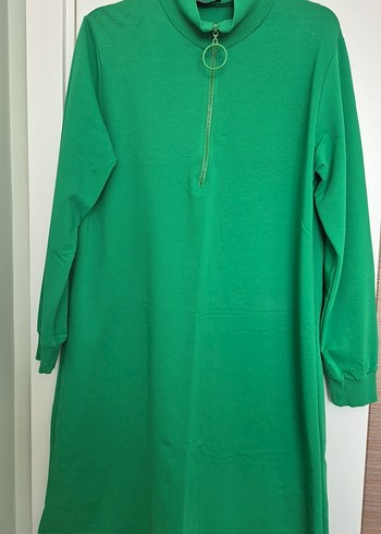 Uzun Kollu Yeşil Fermuarlı Tunik - Görsel 6