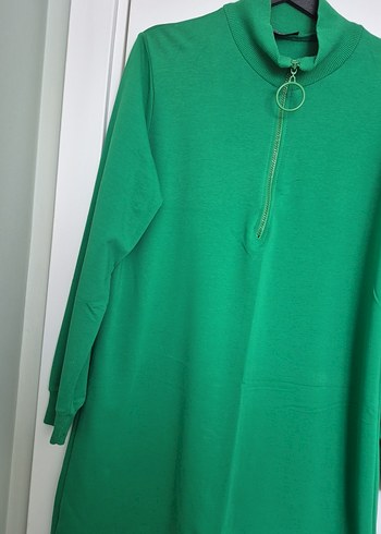 Uzun Kollu Yeşil Fermuarlı Tunik - Görsel 3