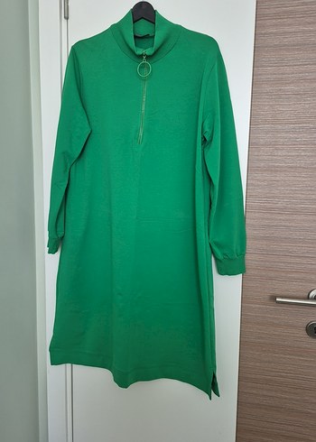 Uzun Kollu Yeşil Fermuarlı Tunik - Görsel 4