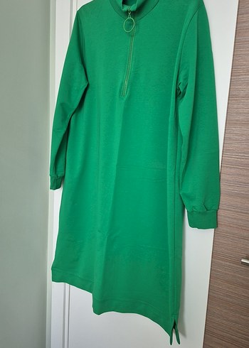 Uzun Kollu Yeşil Fermuarlı Tunik - Görsel 2