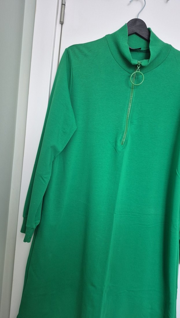 Uzun Kollu Yeşil Fermuarlı Tunik - Görsel 3