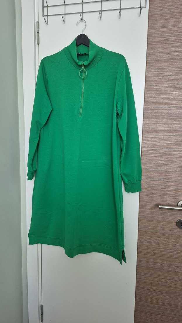 Uzun Kollu Yeşil Fermuarlı Tunik - Görsel 4