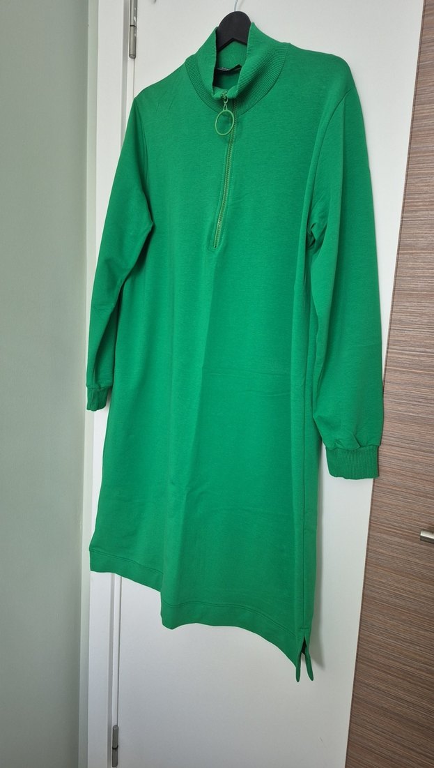 Uzun Kollu Yeşil Fermuarlı Tunik - Görsel 2