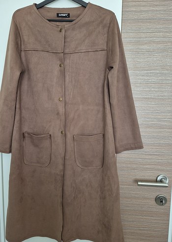 Düğmeli Bej Uzun Süet Kadın Kaban - Görsel 6