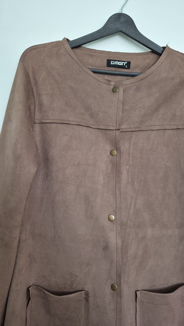 Düğmeli Bej Uzun Süet Kadın Kaban - Görsel 3