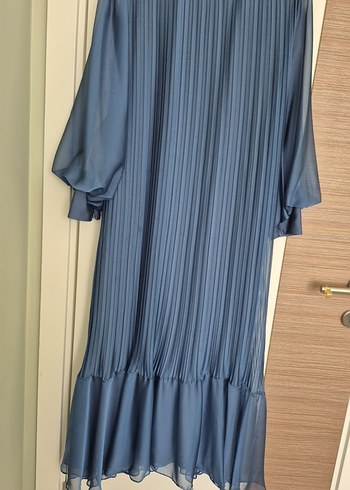 Mavi Uzun Pilili Kadın Elbise - Görsel 5