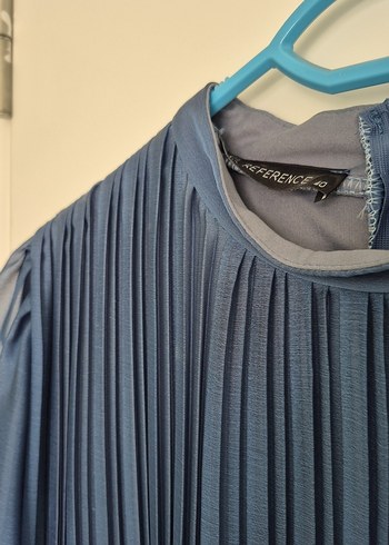 Mavi Uzun Pilili Kadın Elbise - Görsel 3