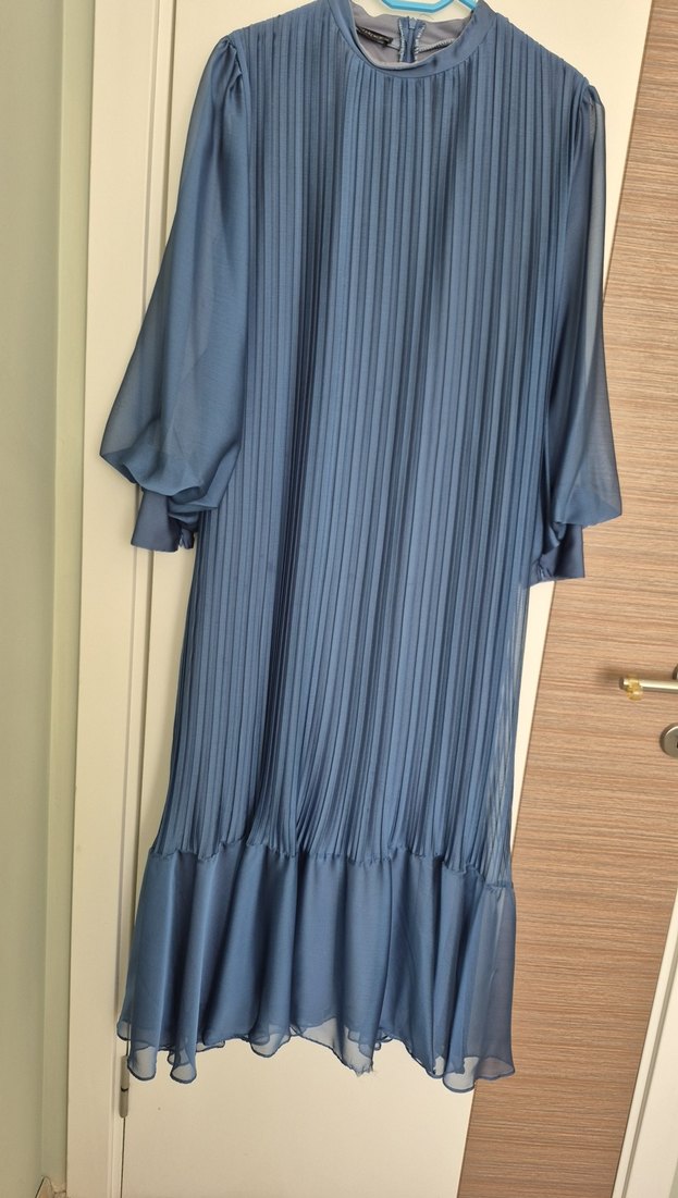 Mavi Uzun Pilili Kadın Elbise - Görsel 5