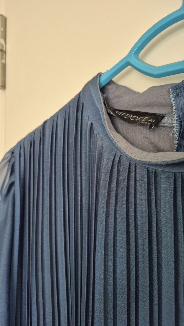 Mavi Uzun Pilili Kadın Elbise - Görsel 3