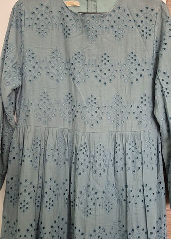 Nakışlı Gri Uzun Keten Elbise - Görsel 4