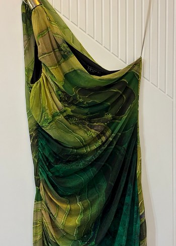 Kadın Yeşil Drapeli Uzun Askısız Elbise - Görsel 2